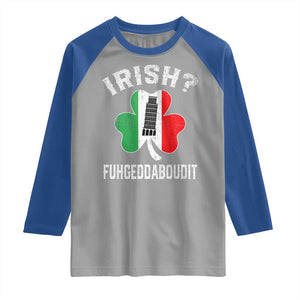 Funny St Patrick's Day Italian Raglan Shirt Irish Fuhgeddaboudit Pisa Tower Shamrock TS11 Sport Gray Royal Print Your Wear