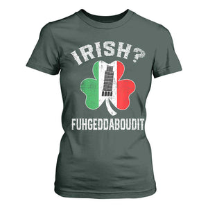 Funny St Patrick's Day Italian T Shirt For Women Irish Fuhgeddaboudit Pisa Tower Shamrock TS11 Dark Forest Green Print Your Wear