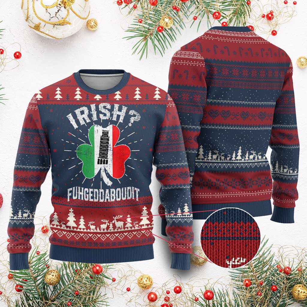 Funny St Patrick's Day Italian Knit Sweatshirt Irish Fuhgeddaboudit Pisa Tower Shamrock TS11 Burgundy Print Your Wear