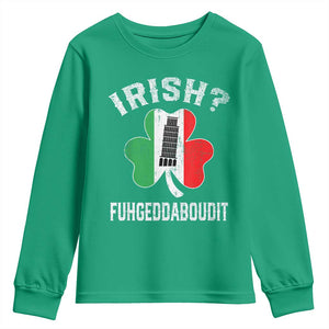 Funny St Patrick's Day Italian Youth Sweatshirt Irish Fuhgeddaboudit Pisa Tower Shamrock TS11 Irish Green Print Your Wear