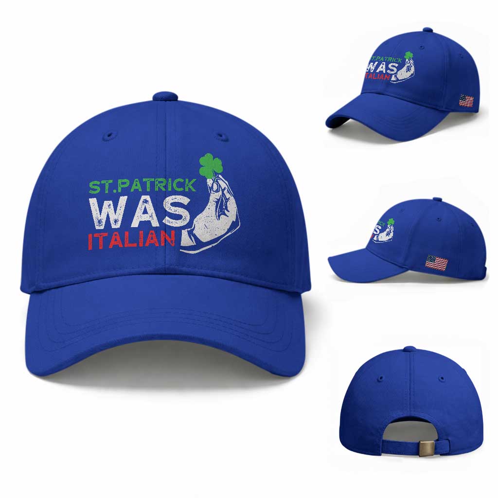 Funny St Patrick Was Italian Baseball Cap St Patrick's Day Italian Pinched Fingers Shamrock TS11 Baseball Cap Universal Fit Royal Blue Print Your Wear