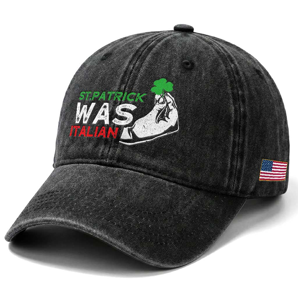 Funny St Patrick Was Italian Washed Cotton Baseball Cap St Patrick's Day Italian Pinched Fingers Shamrock TS11 Print Your Wear