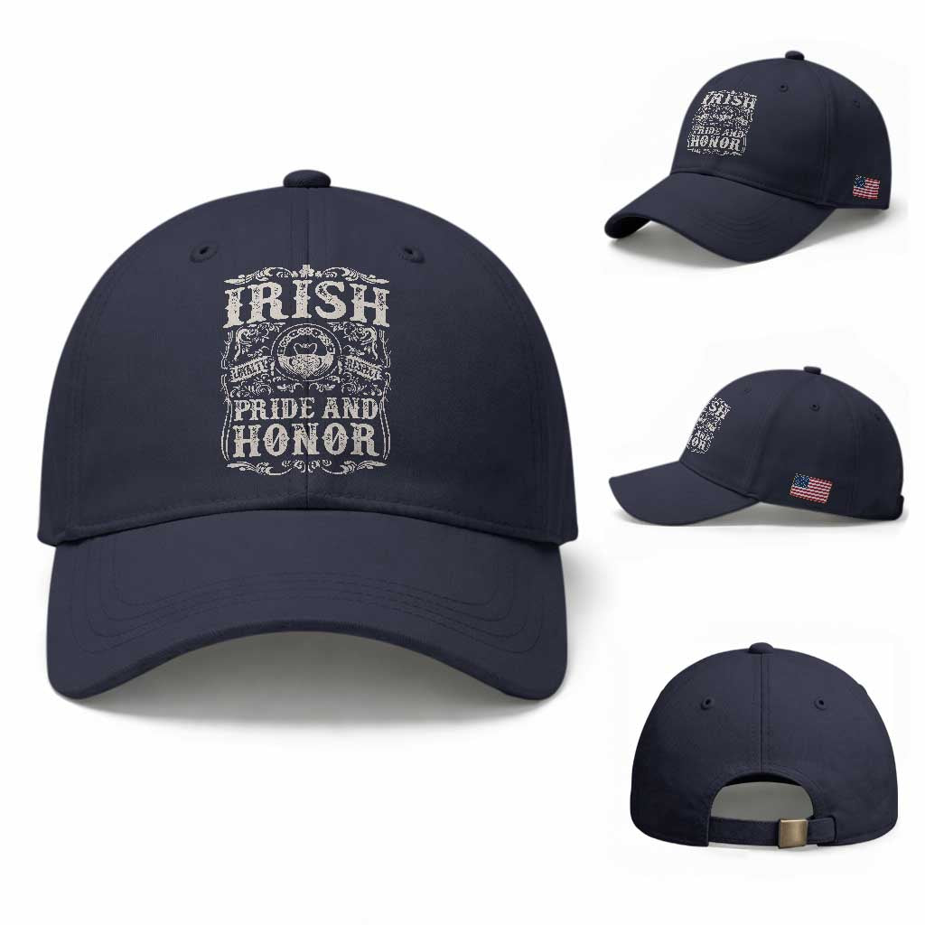 Irish Pride And Honor Baseball Cap Vintage Claddagh Ring Celtic Knot TS11 Baseball Cap Universal Fit Navy Print Your Wear