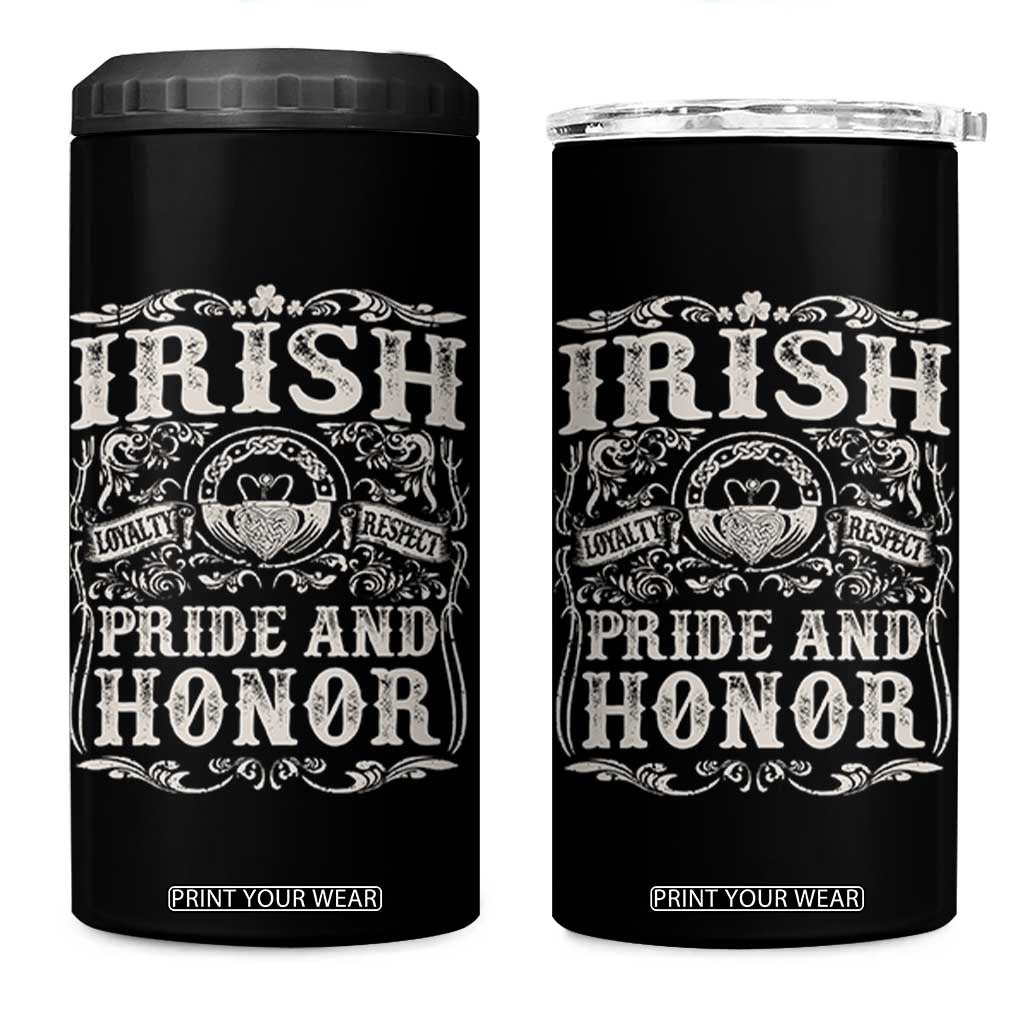 Irish Pride And Honor 4 in 1 Can Cooler Tumbler Vintage Claddagh Ring Celtic Knot TS11 One Size: 16 oz Black Print Your Wear