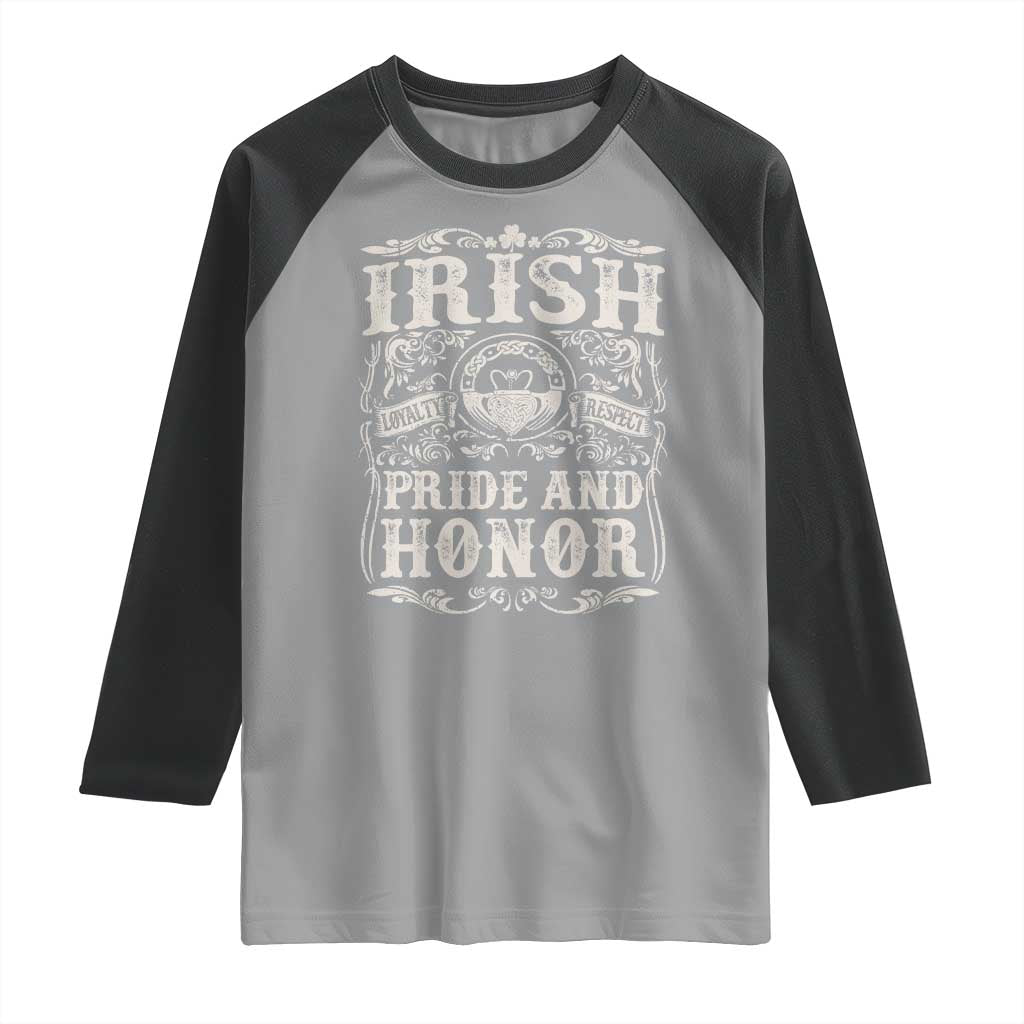 Irish Pride And Honor Raglan Shirt Vintage Claddagh Ring Celtic Knot TS11 Sport Gray Black Print Your Wear