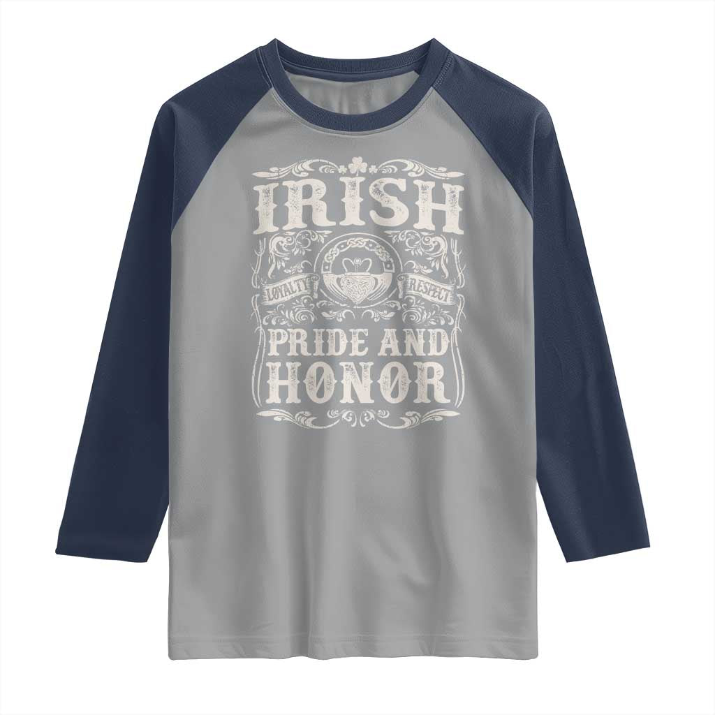 Irish Pride And Honor Raglan Shirt Vintage Claddagh Ring Celtic Knot TS11 Sport Gray Navy Print Your Wear