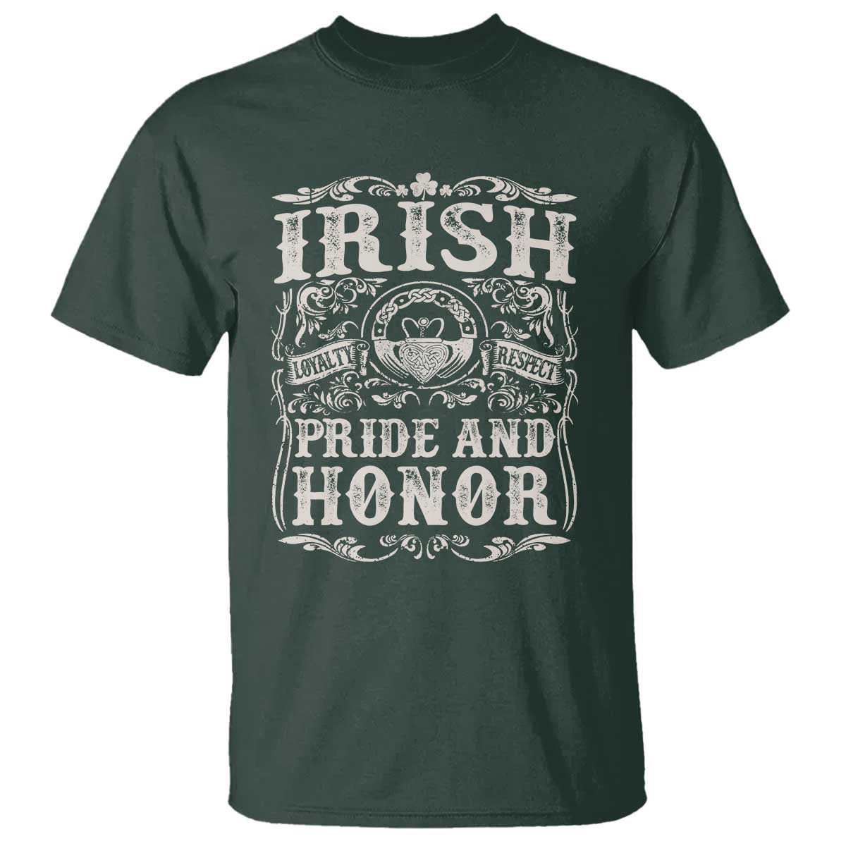 Irish Pride And Honor T Shirt Vintage Claddagh Ring Celtic Knot TS11 Dark Forest Green Print Your Wear
