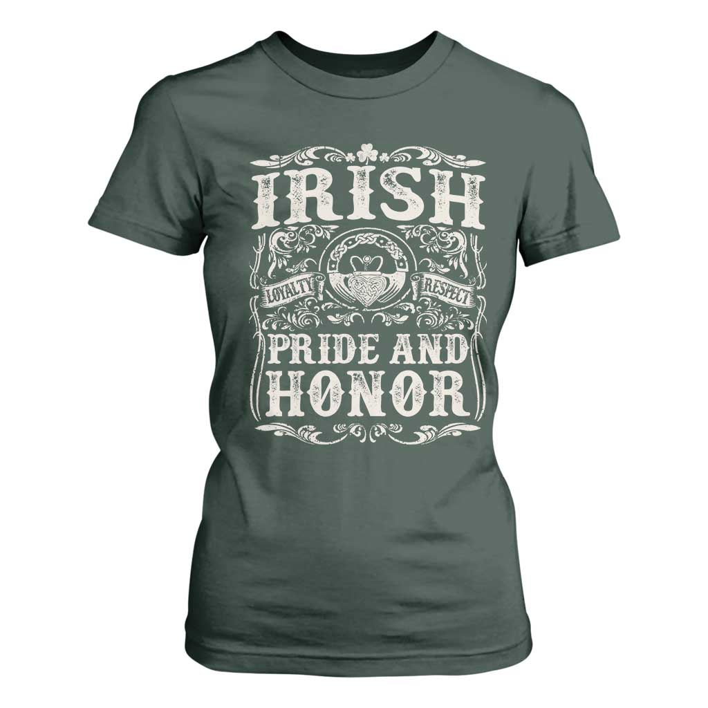 Irish Pride And Honor T Shirt For Women Vintage Claddagh Ring Celtic Knot TS11 Dark Forest Green Print Your Wear