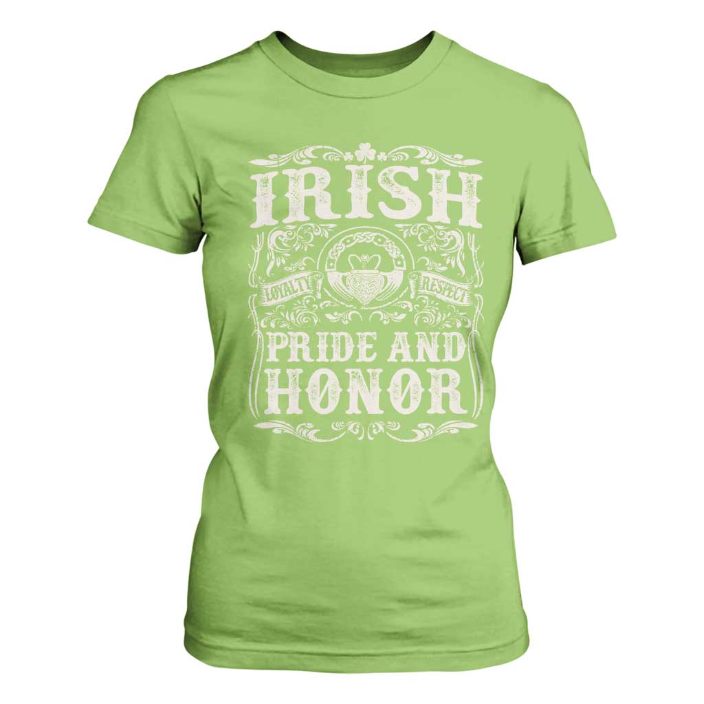 Irish Pride And Honor T Shirt For Women Vintage Claddagh Ring Celtic Knot TS11 Lime Print Your Wear