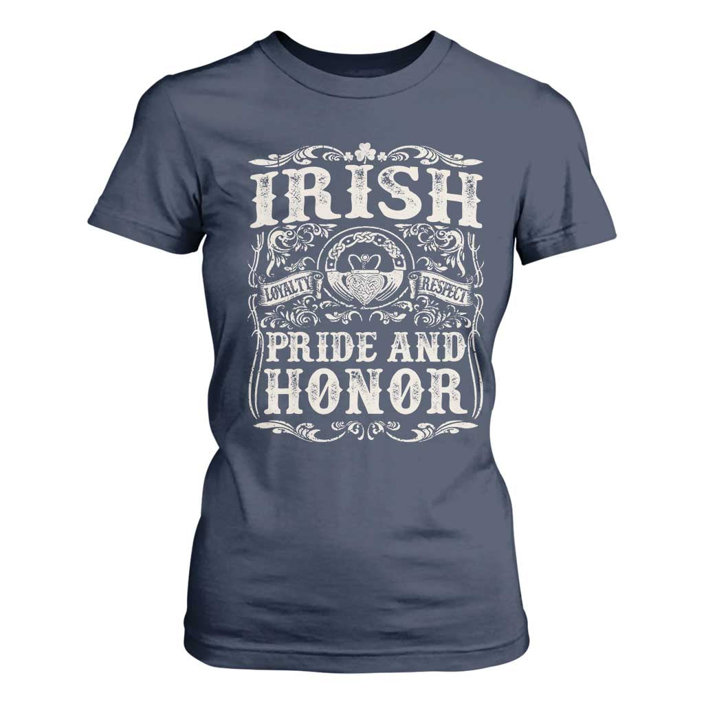 Irish Pride And Honor T Shirt For Women Vintage Claddagh Ring Celtic Knot TS11 Navy Print Your Wear