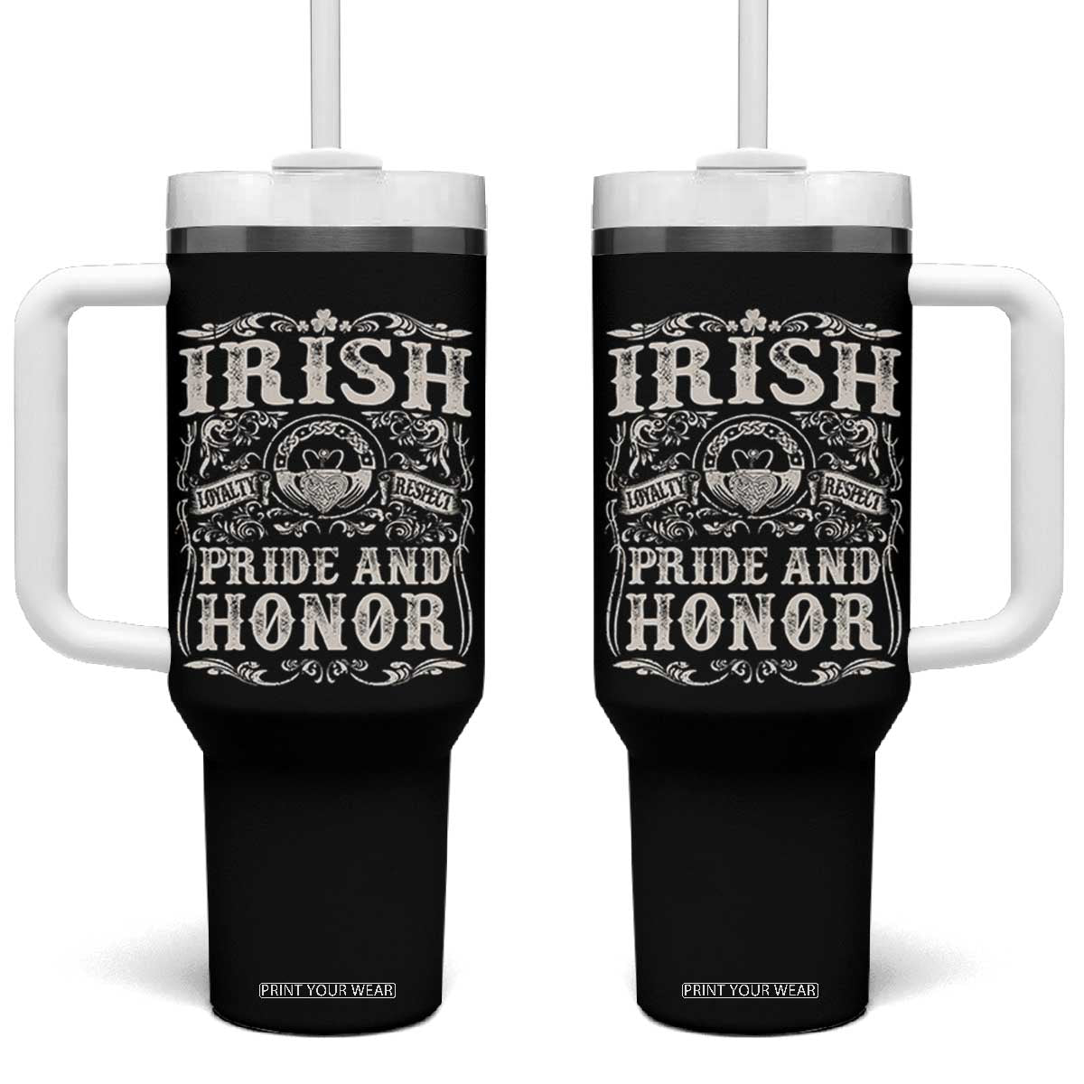 Irish Pride And Honor Tumbler With Handle Vintage Claddagh Ring Celtic Knot TS11 One Size: 40 oz Black Print Your Wear