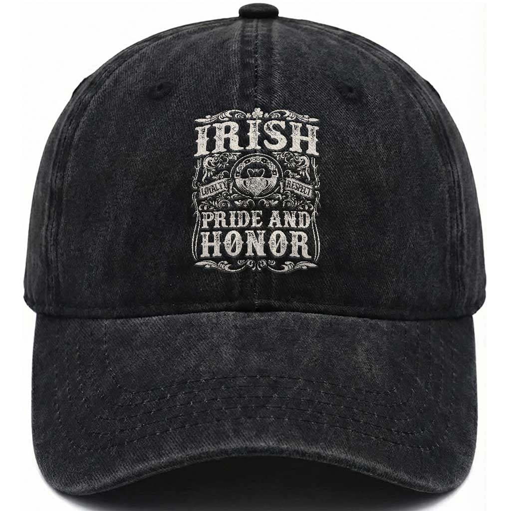Irish Pride And Honor Washed Cotton Baseball Cap Vintage Claddagh Ring Celtic Knot TS11 Print Your Wear