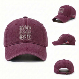 Irish Pride And Honor Washed Cotton Baseball Cap Vintage Claddagh Ring Celtic Knot TS11 Washed Cap Universal Fit Burgundy Print Your Wear