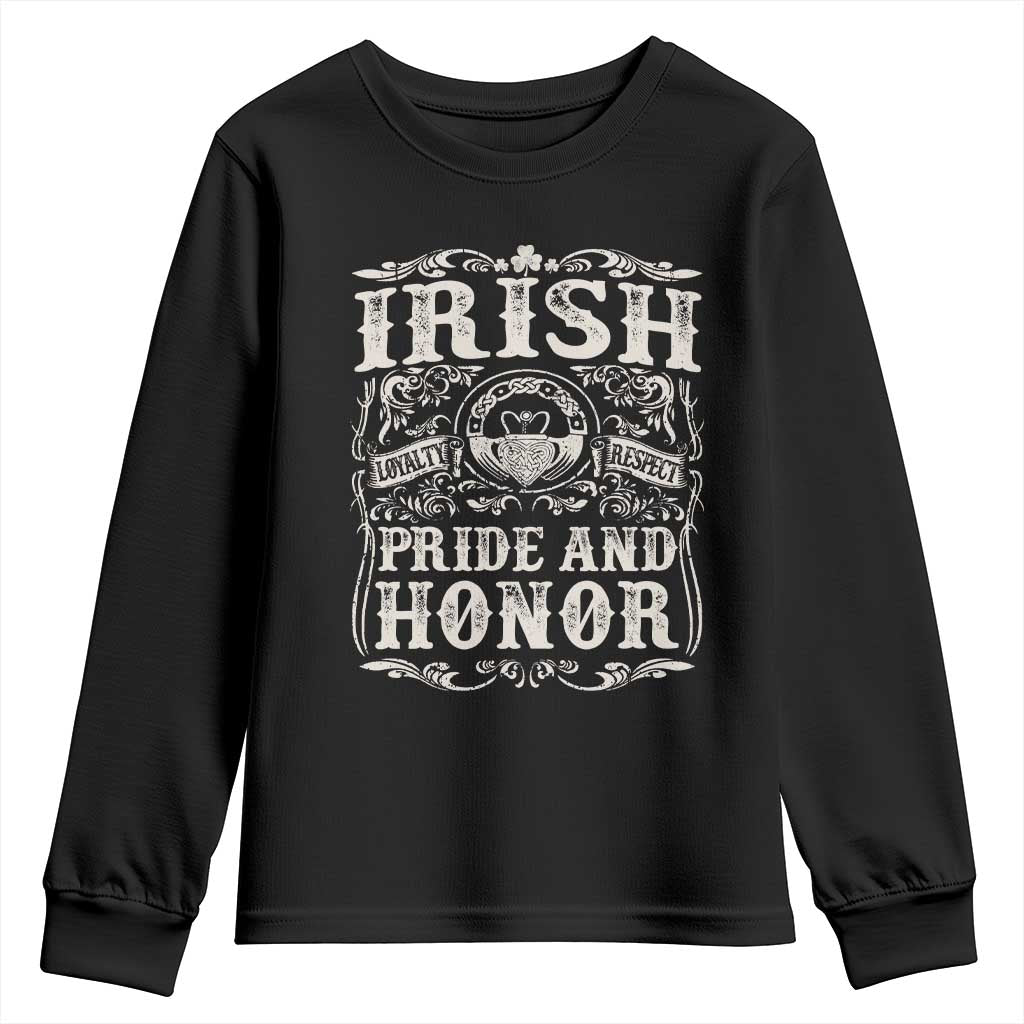 Irish Pride And Honor Youth Sweatshirt Vintage Claddagh Ring Celtic Knot TS11 Black Print Your Wear