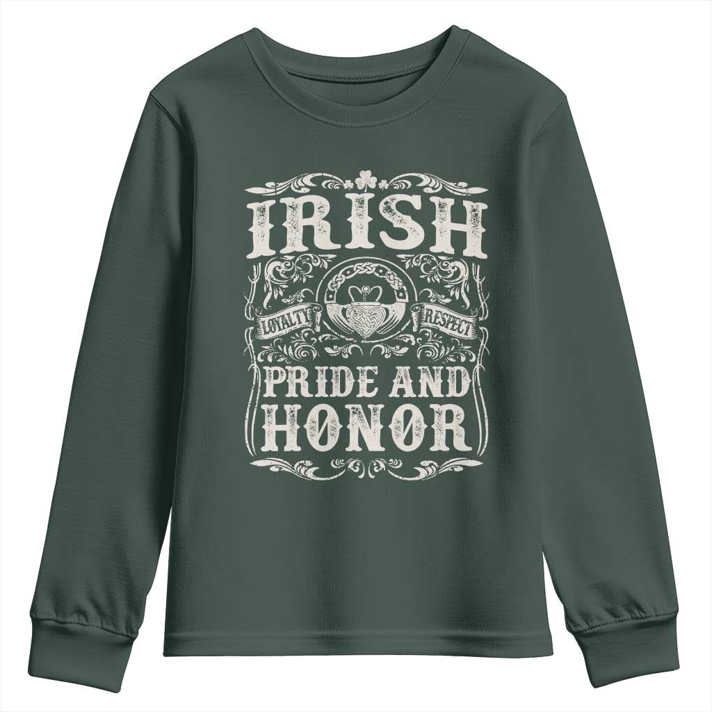 Irish Pride And Honor Youth Sweatshirt Vintage Claddagh Ring Celtic Knot TS11 Dark Forest Green Print Your Wear
