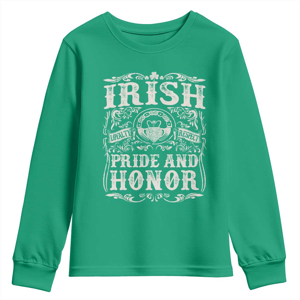 Irish Pride And Honor Youth Sweatshirt Vintage Claddagh Ring Celtic Knot TS11 Irish Green Print Your Wear