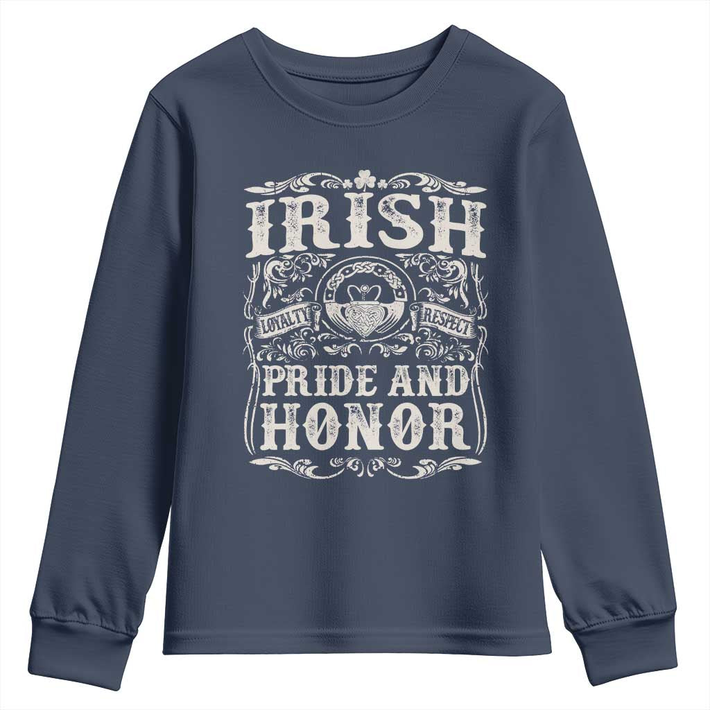 Irish Pride And Honor Youth Sweatshirt Vintage Claddagh Ring Celtic Knot TS11 Navy Print Your Wear