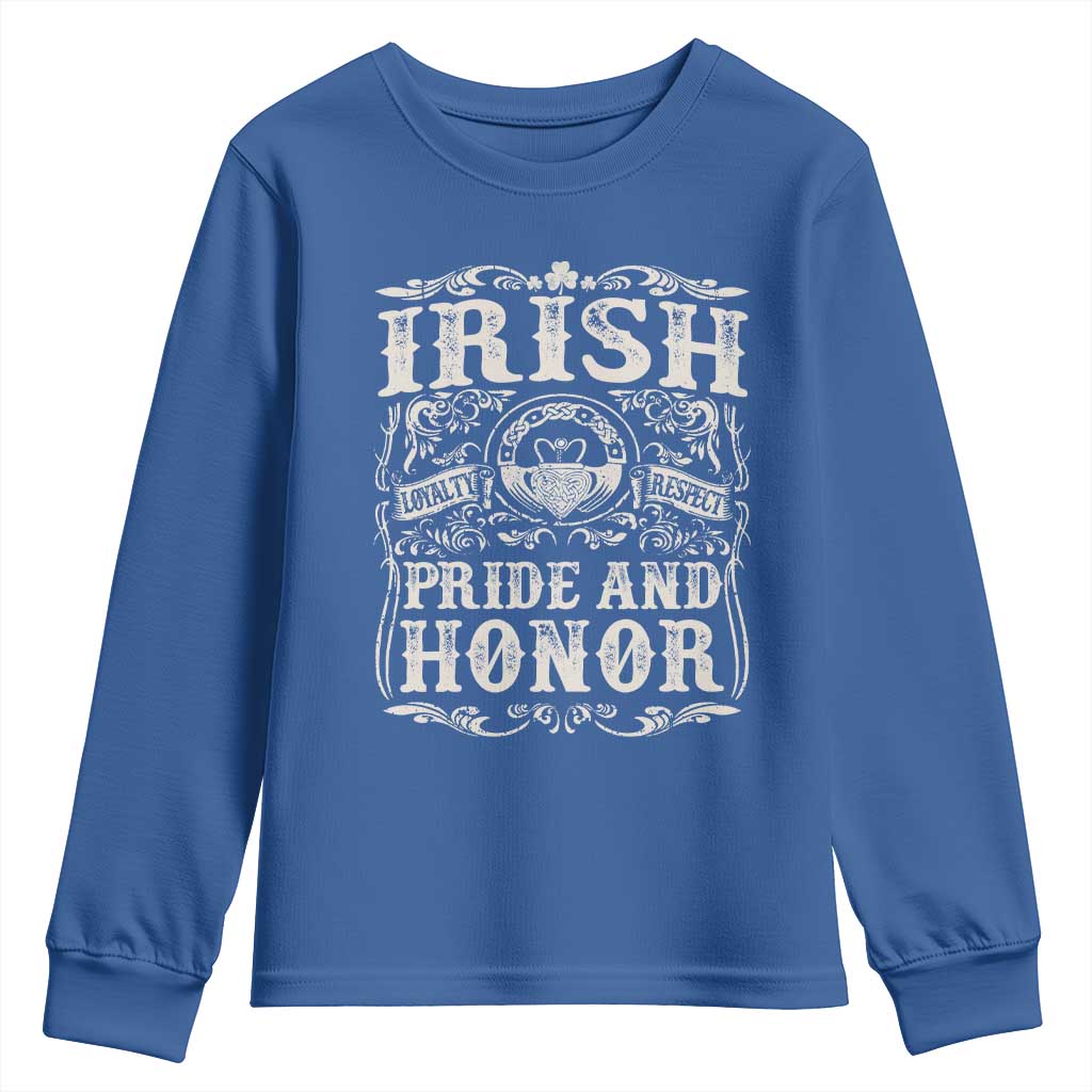 Irish Pride And Honor Youth Sweatshirt Vintage Claddagh Ring Celtic Knot TS11 Royal Blue Print Your Wear