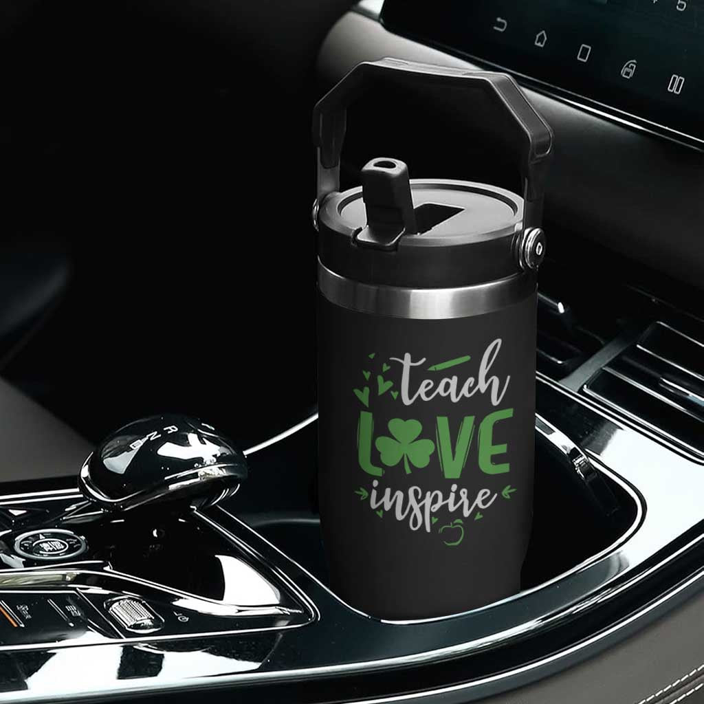 St Patrick's Day Teach Love Inspire Flip Straw Tumbler Teacher Shamrock TS11 Print Your Wear