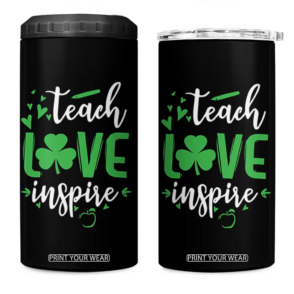 St Patrick's Day Teach Love Inspire 4 in 1 Can Cooler Tumbler Teacher Shamrock TS11 One Size: 16 oz Black Print Your Wear
