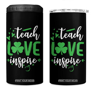 St Patrick's Day Teach Love Inspire 4 in 1 Can Cooler Tumbler Teacher Shamrock TS11 One Size: 16 oz Black Print Your Wear