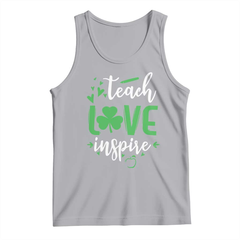 St Patrick's Day Teach Love Inspire Tank Top Teacher Shamrock TS11 Athletic Heather Print Your Wear
