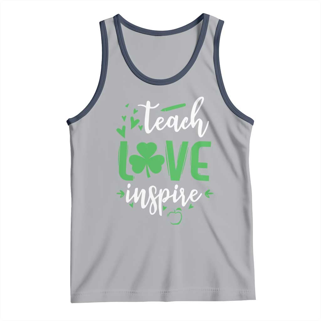 St Patrick's Day Teach Love Inspire Tank Top Teacher Shamrock TS11 Athletic Heather Navy Print Your Wear