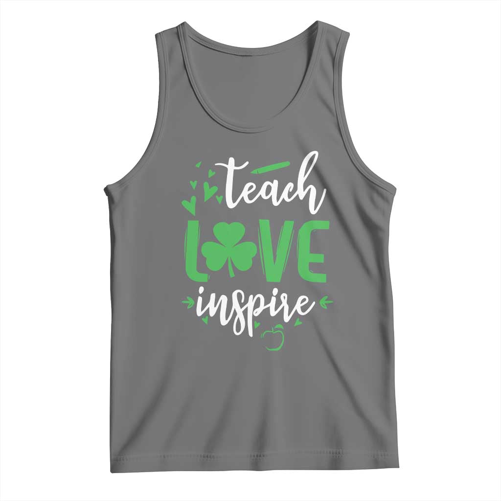 St Patrick's Day Teach Love Inspire Tank Top Teacher Shamrock TS11 Black Heather Print Your Wear