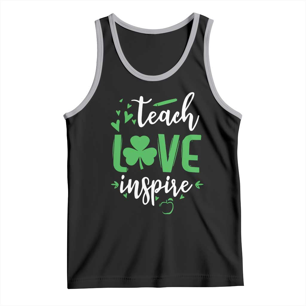 St Patrick's Day Teach Love Inspire Tank Top Teacher Shamrock TS11 Black Athletic Heather Print Your Wear