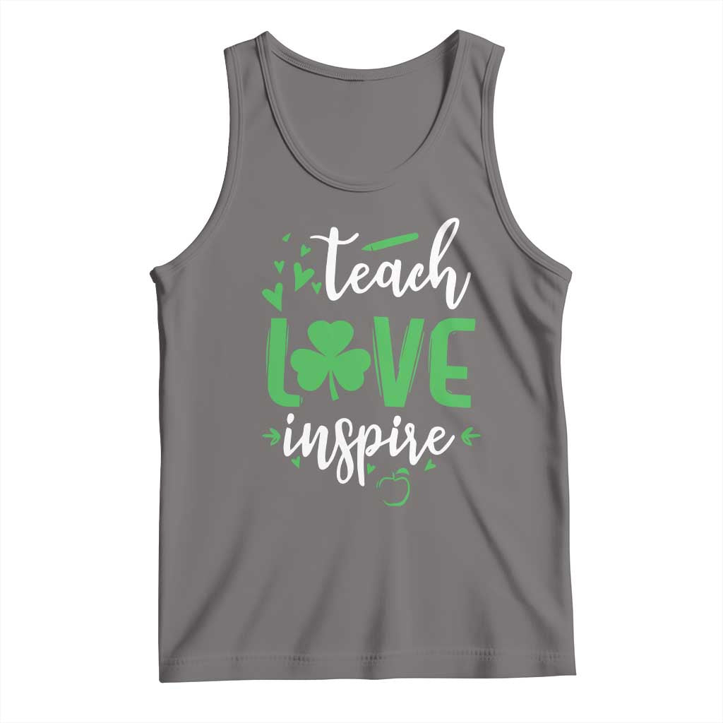 St Patrick's Day Teach Love Inspire Tank Top Teacher Shamrock TS11 Deep Heather Print Your Wear