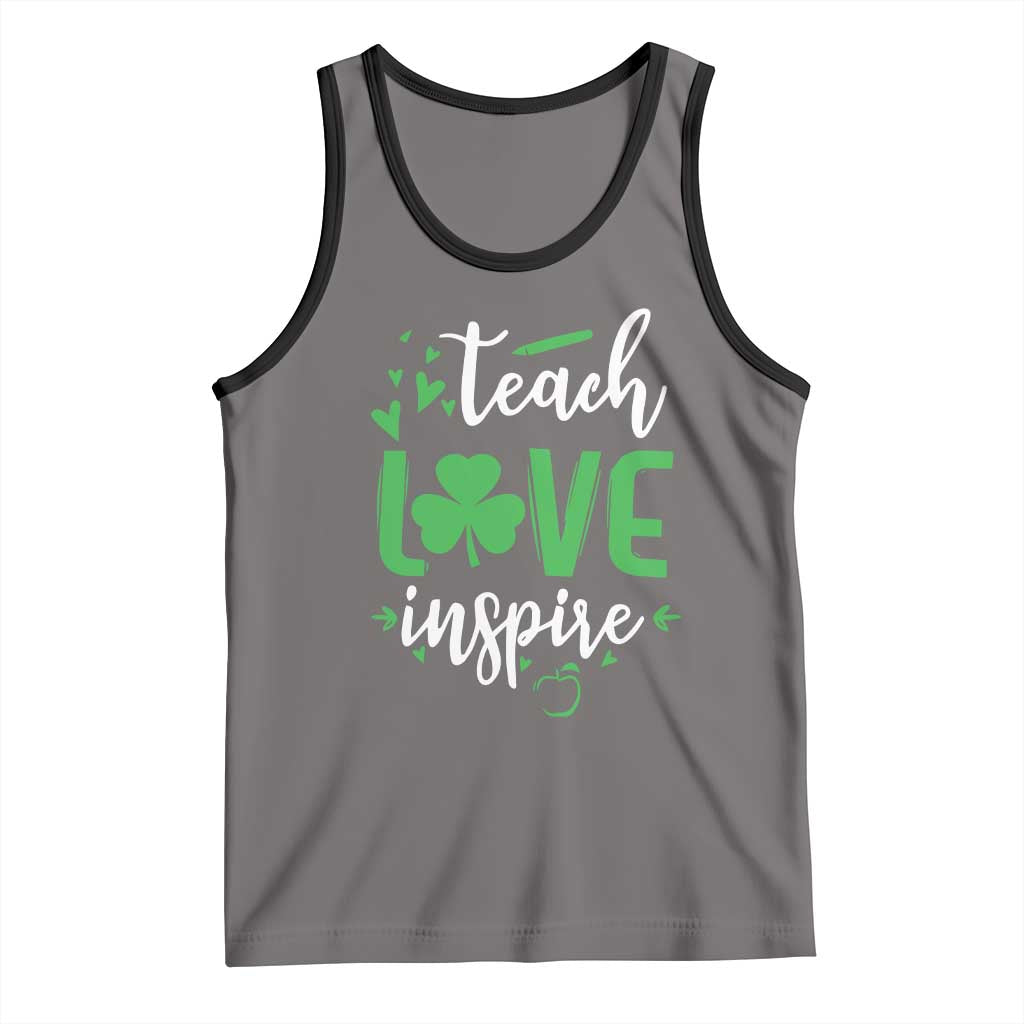 St Patrick's Day Teach Love Inspire Tank Top Teacher Shamrock TS11 Deep Heather Black Print Your Wear