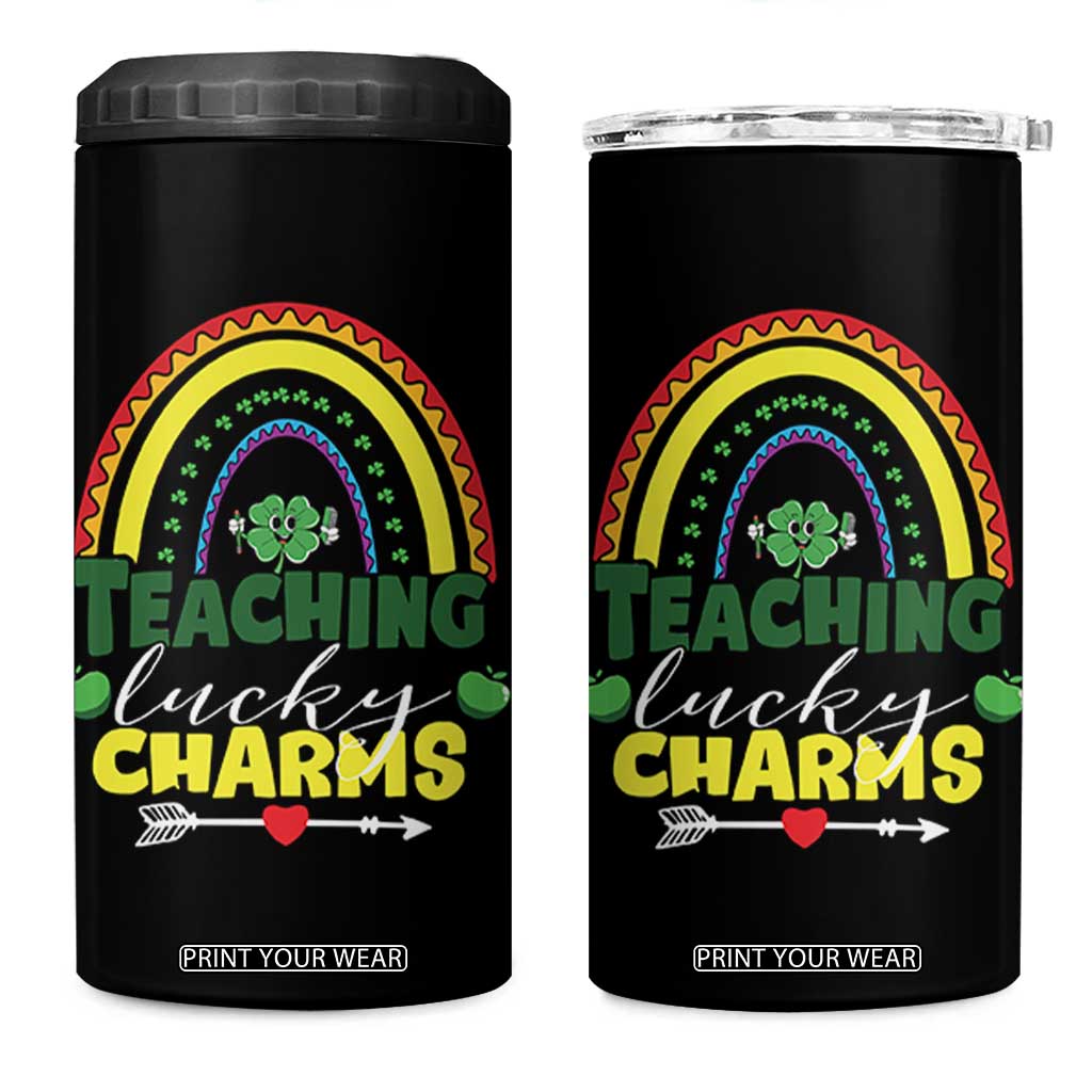 Funny St Patrick's Day Teacher 4 in 1 Can Cooler Tumbler Teaching Lucky Charms TS11 One Size: 16 oz Black Print Your Wear