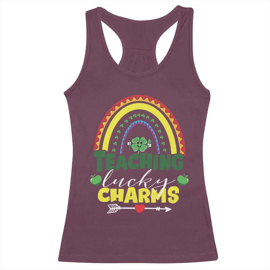 Funny St Patrick's Day Teacher Racerback Tank Top Teaching Lucky Charms TS11 Maroon Print Your Wear