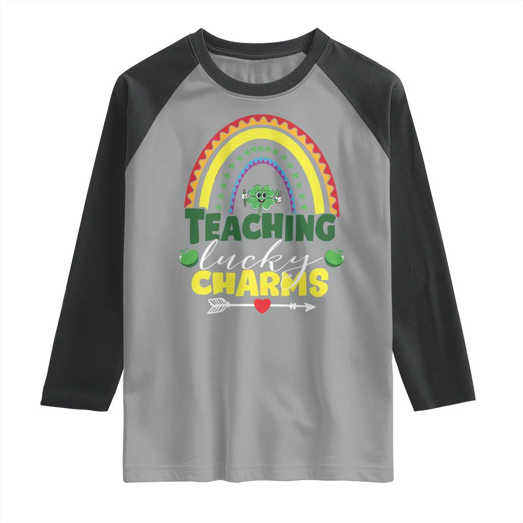 Funny St Patrick's Day Teacher Raglan Shirt Teaching Lucky Charms TS11 Sport Gray Black Print Your Wear