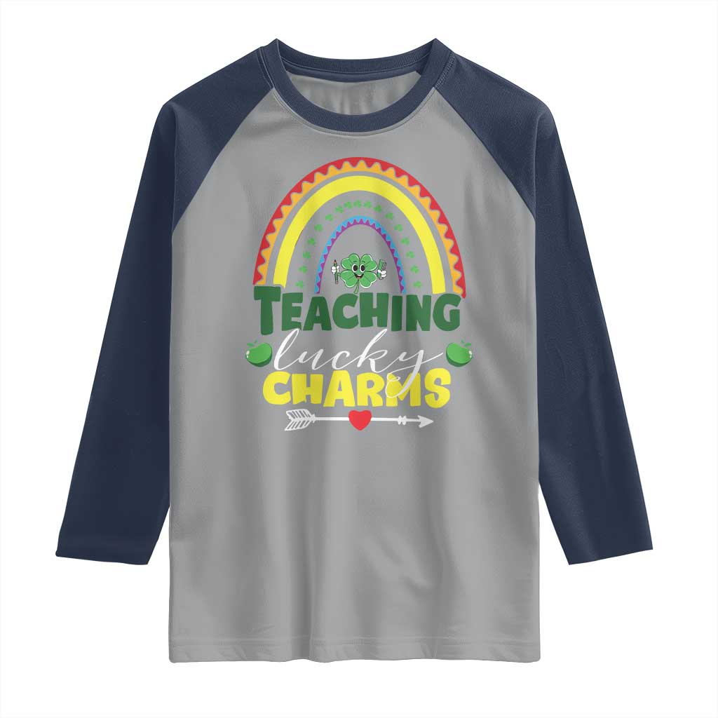 Funny St Patrick's Day Teacher Raglan Shirt Teaching Lucky Charms TS11 Sport Gray Navy Print Your Wear
