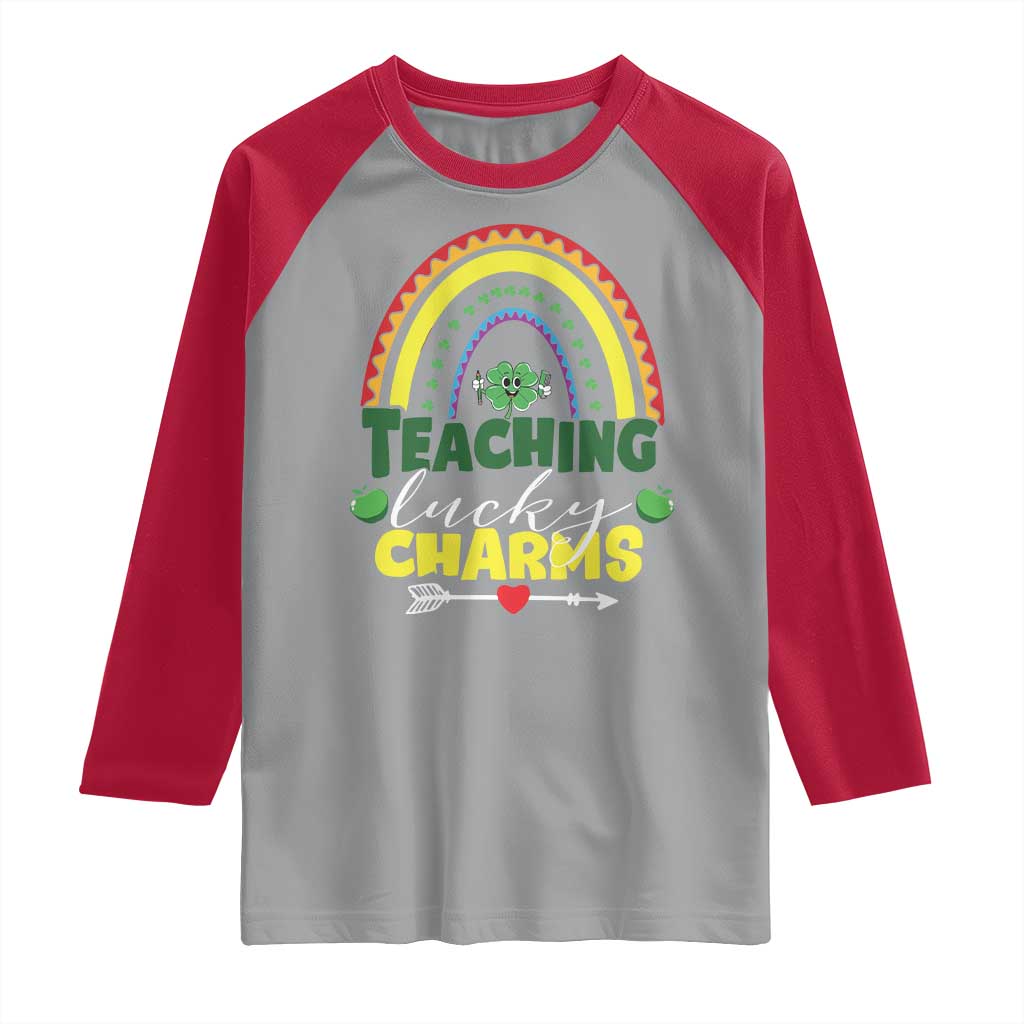 Funny St Patrick's Day Teacher Raglan Shirt Teaching Lucky Charms TS11 Sport Gray Red Print Your Wear