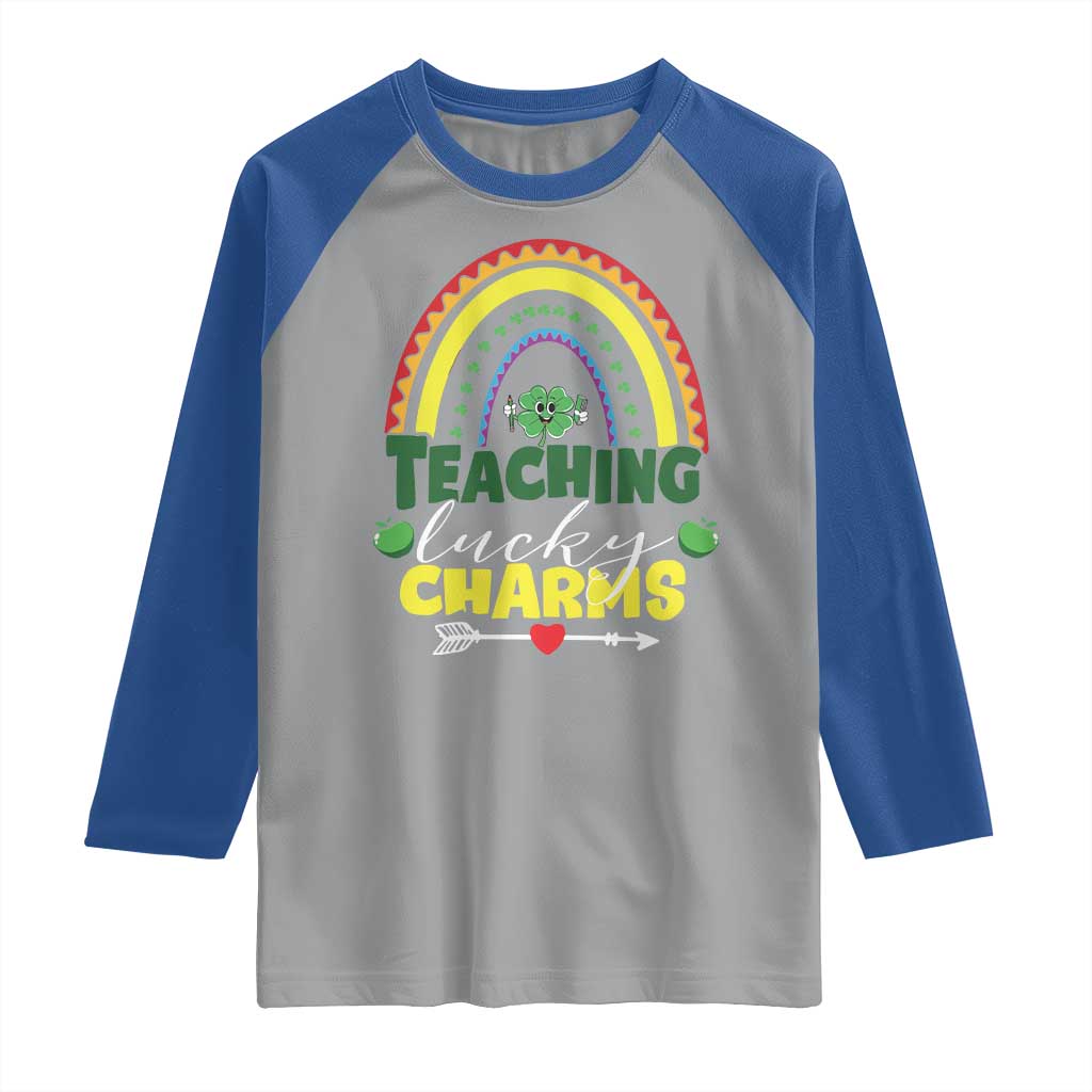 Funny St Patrick's Day Teacher Raglan Shirt Teaching Lucky Charms TS11 Sport Gray Royal Print Your Wear