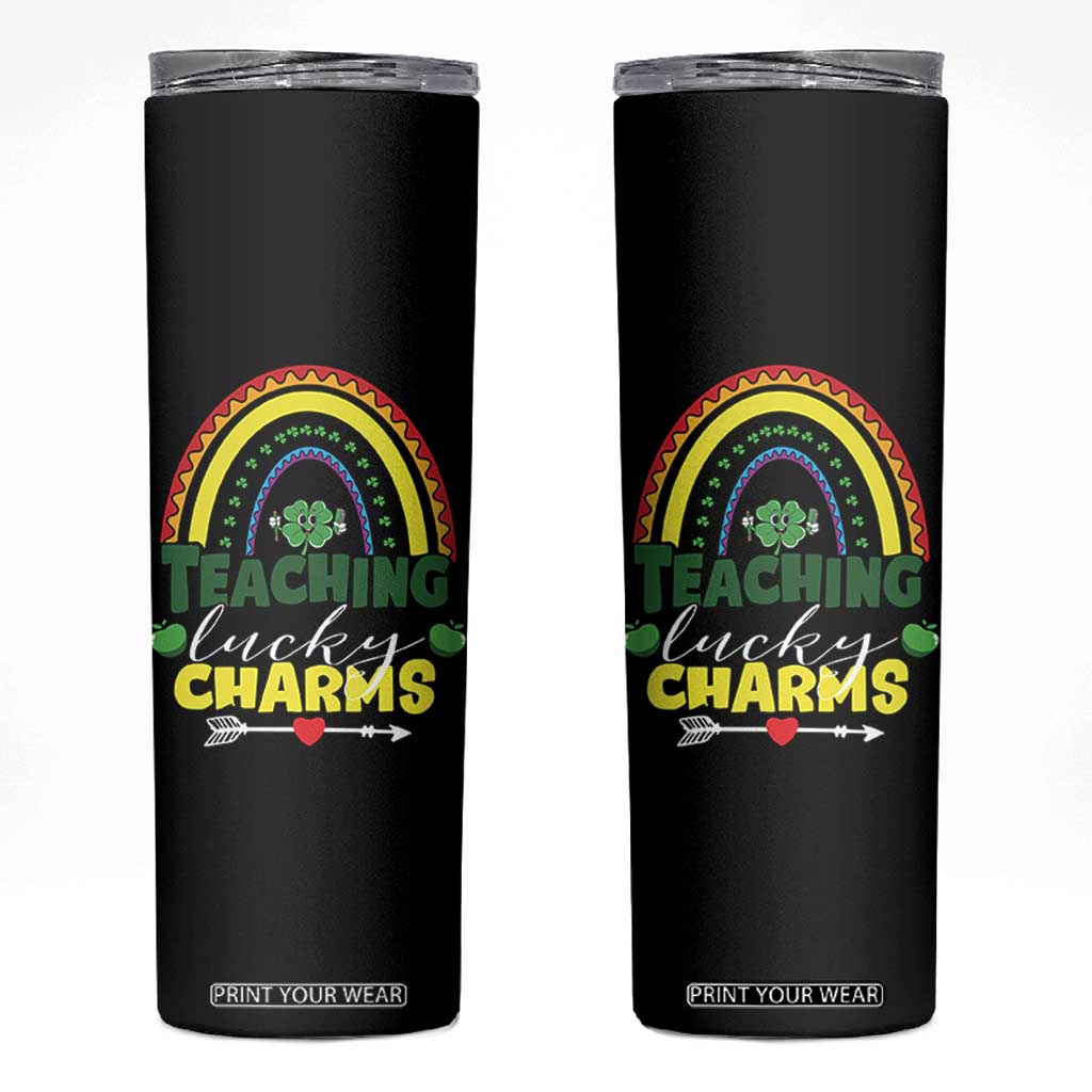 Funny St Patrick's Day Teacher Skinny Tumbler Teaching Lucky Charms TS11 Black Print Your Wear