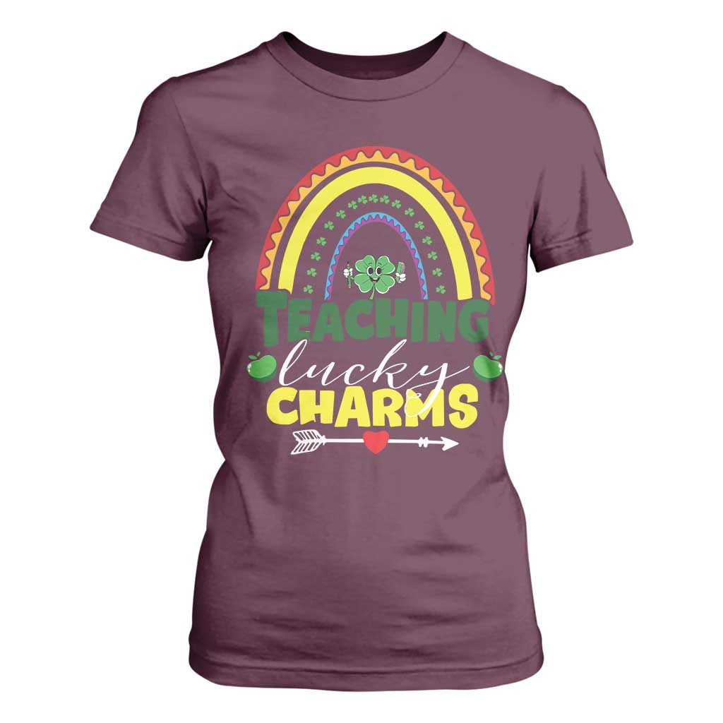 Funny St Patrick's Day Teacher T Shirt For Women Teaching Lucky Charms TS11 Maroon Print Your Wear