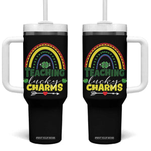 Funny St Patrick's Day Teacher Tumbler With Handle Teaching Lucky Charms TS11 One Size: 40 oz Black Print Your Wear