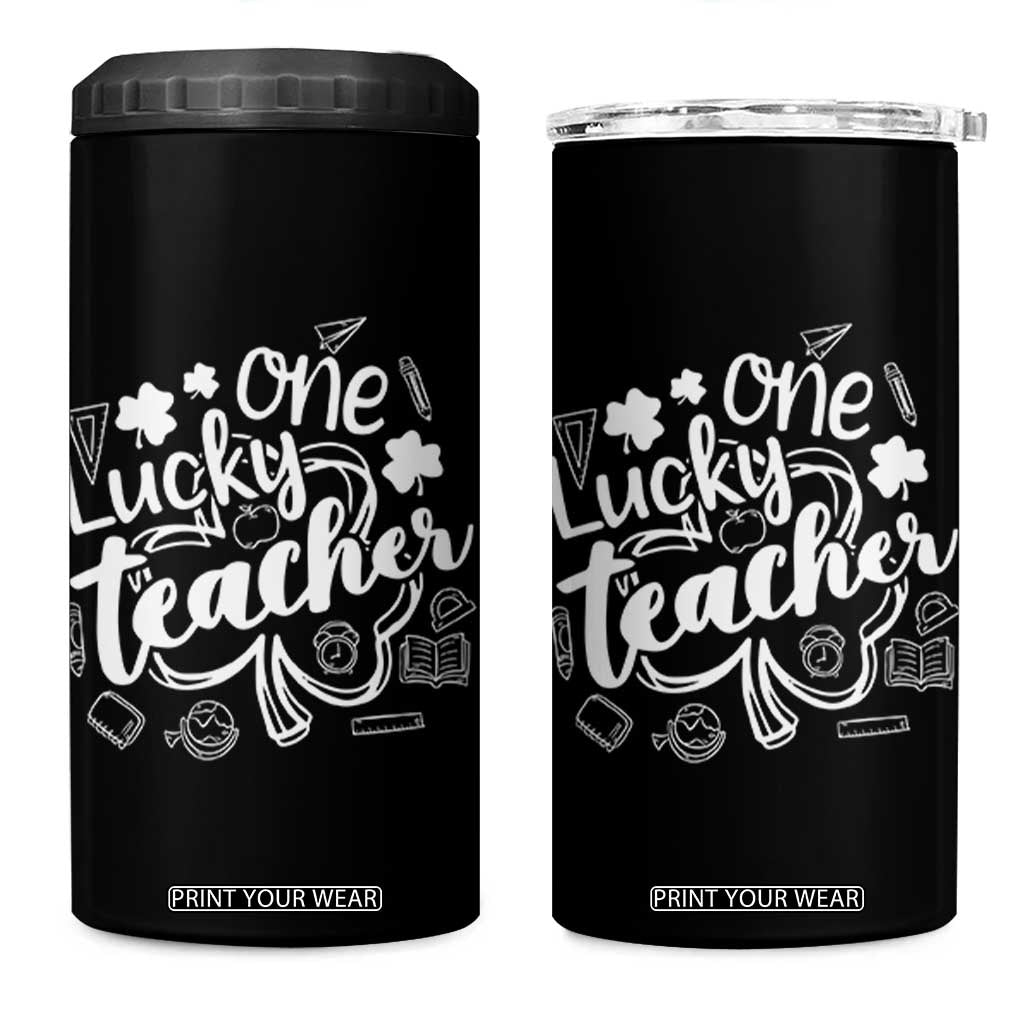 Funny St Patrick's Day Irish Teacher 4 in 1 Can Cooler Tumbler One Lucky Teacher Shamrock TS11 One Size: 16 oz Black Print Your Wear