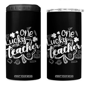 Funny St Patrick's Day Irish Teacher 4 in 1 Can Cooler Tumbler One Lucky Teacher Shamrock TS11 One Size: 16 oz Black Print Your Wear
