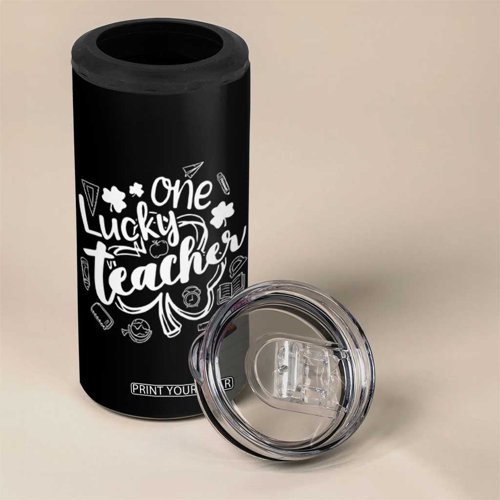 Funny St Patrick's Day Irish Teacher 4 in 1 Can Cooler Tumbler One Lucky Teacher Shamrock TS11 Print Your Wear