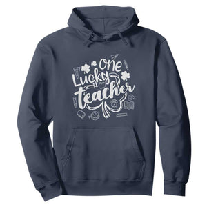 Funny St Patrick's Day Irish Teacher Hoodie One Lucky Teacher Shamrock TS11 Navy Print Your Wear