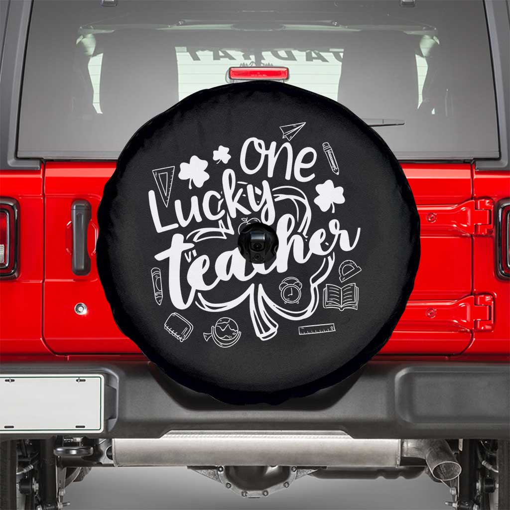 Funny St Patrick's Day Irish Teacher Spare Tire Cover One Lucky Teacher Shamrock TS11 Black Print Your Wear
