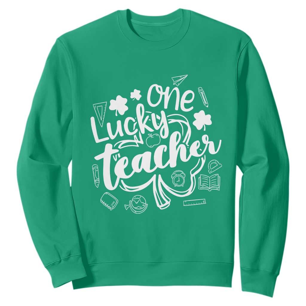 Funny St Patrick's Day Irish Teacher Sweatshirt One Lucky Teacher Shamrock TS11 Irish Green Print Your Wear