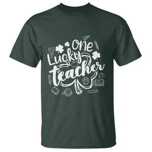 Funny St Patrick's Day Irish Teacher T Shirt One Lucky Teacher Shamrock TS11 Dark Forest Green Print Your Wear