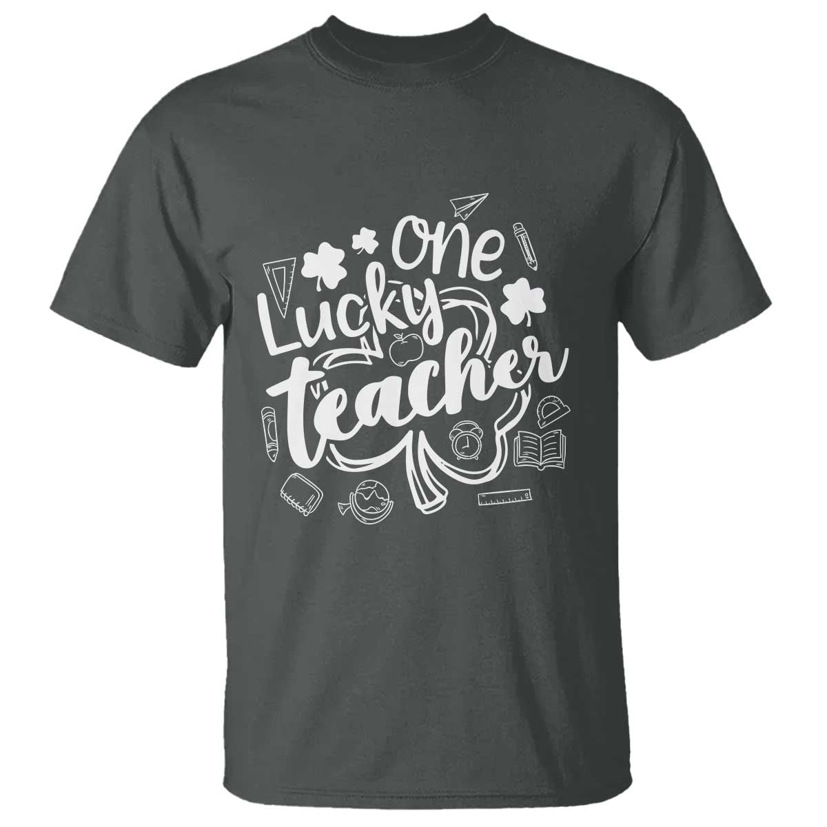 Funny St Patrick's Day Irish Teacher T Shirt One Lucky Teacher Shamrock TS11 Dark Heather Print Your Wear