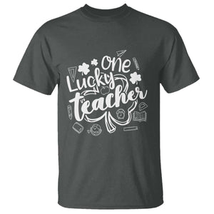 Funny St Patrick's Day Irish Teacher T Shirt One Lucky Teacher Shamrock TS11 Dark Heather Print Your Wear