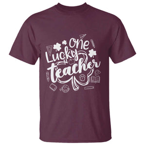 Funny St Patrick's Day Irish Teacher T Shirt One Lucky Teacher Shamrock TS11 Maroon Print Your Wear